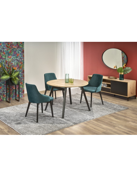 PAREDES Stół Okrągły Rozkładany Fi102-142cm Dąb Artisan z Czarnymi Nogami