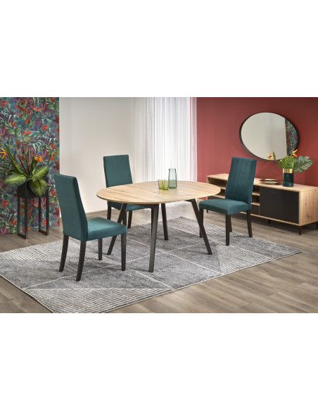 PAREDES Stół Okrągły Rozkładany Fi102-142cm Dąb Artisan z Czarnymi Nogami