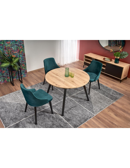 PAREDES Stół Okrągły Rozkładany Fi102-142cm Dąb Artisan z Czarnymi Nogami