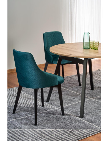 PAREDES Stół Okrągły Rozkładany Fi102-142cm Dąb Artisan z Czarnymi Nogami