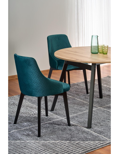 PAREDES Stół Okrągły Rozkładany Fi102-142cm Dąb Artisan z Czarnymi Nogami