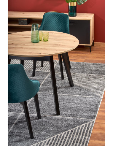 PAREDES Stół Okrągły Rozkładany Fi102-142cm Dąb Artisan z Czarnymi Nogami