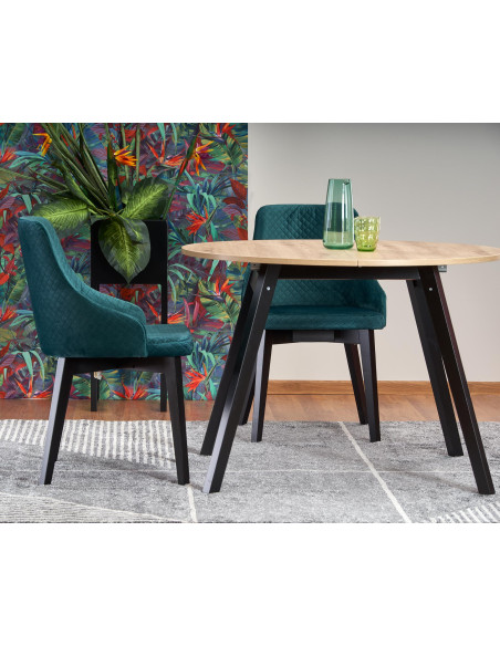 PAREDES Stół Okrągły Rozkładany Fi102-142cm Dąb Artisan z Czarnymi Nogami