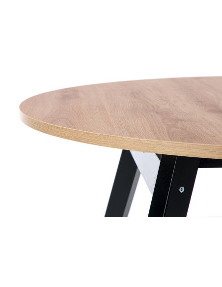 PAREDES Stół Okrągły Rozkładany Fi102-142cm Dąb Artisan z Czarnymi Nogami