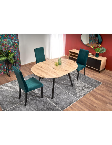 PAREDES Stół Okrągły Rozkładany Fi102-142cm Dąb Artisan z Czarnymi Nogami