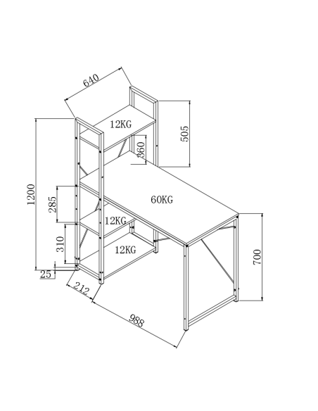 VIRAN B1 Biurko Loftowe Czarny/Dąb Sonoma - Loft w Praktycznej Odsłonie