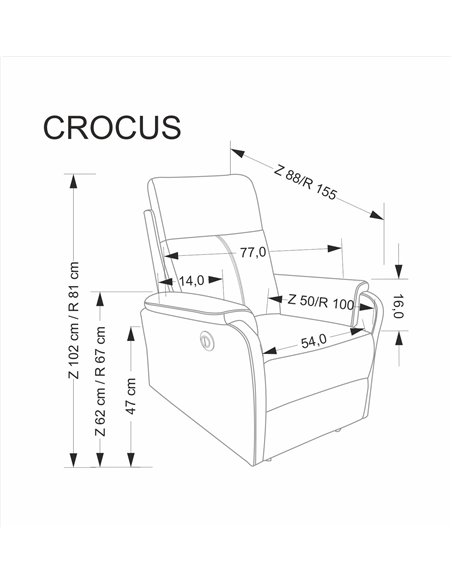 CROCUS  fotel wypoczynkowy z funkcją elektrycznego rozkładania, beżowy (1p 1szt)