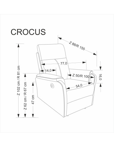 CROCUS fotel wypoczynkowy z funkcją elektrycznego rozkładania, beżowy (1p 1szt)